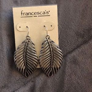 Silver metal feather earrings